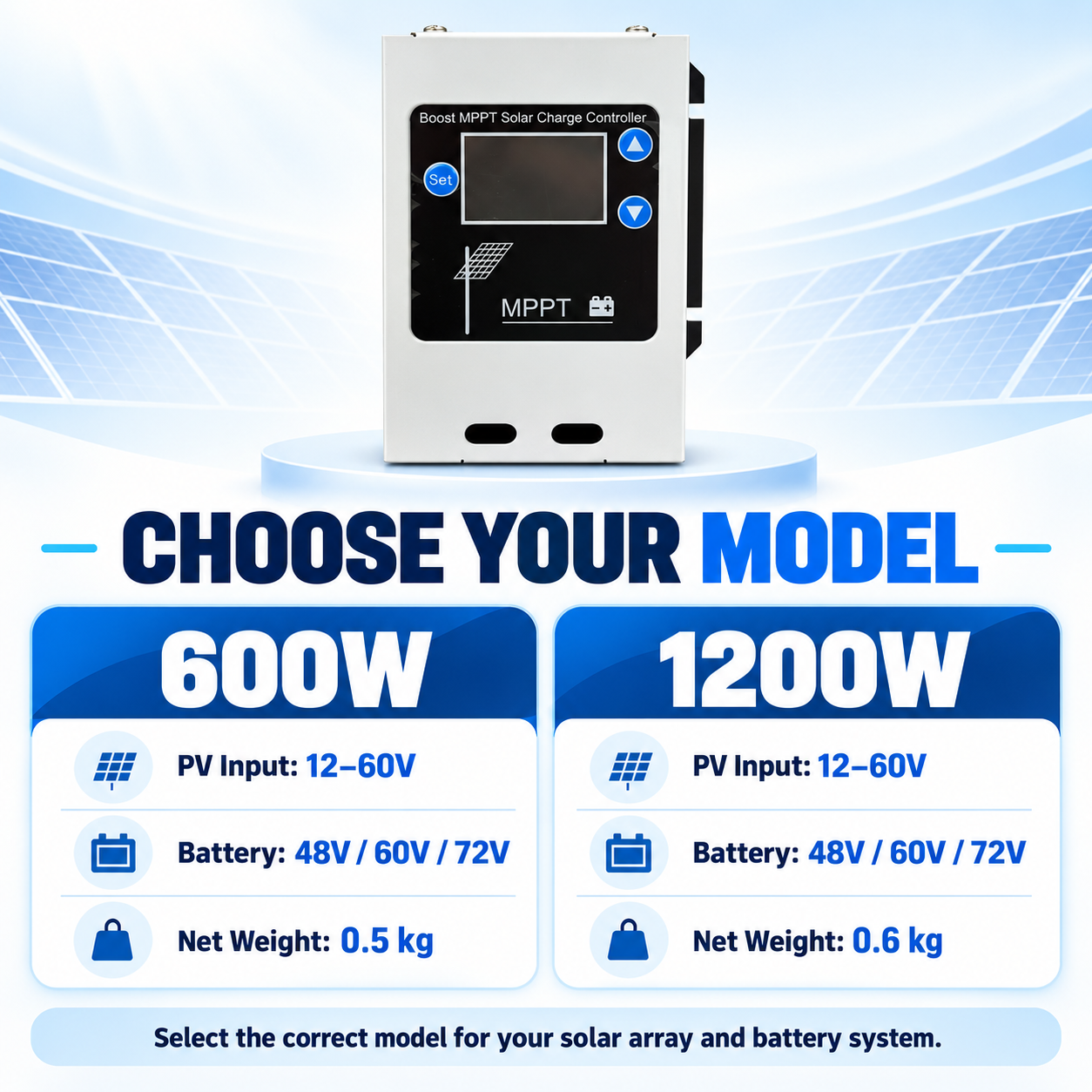 600W and 1200W Boost MPPT Solar Charge Controller Models